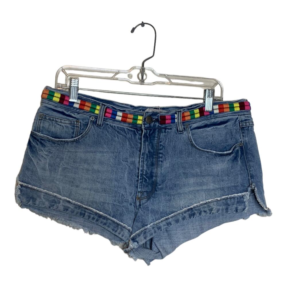 Free People Eliot Embroidered Denim Cut Out Shorts size 30